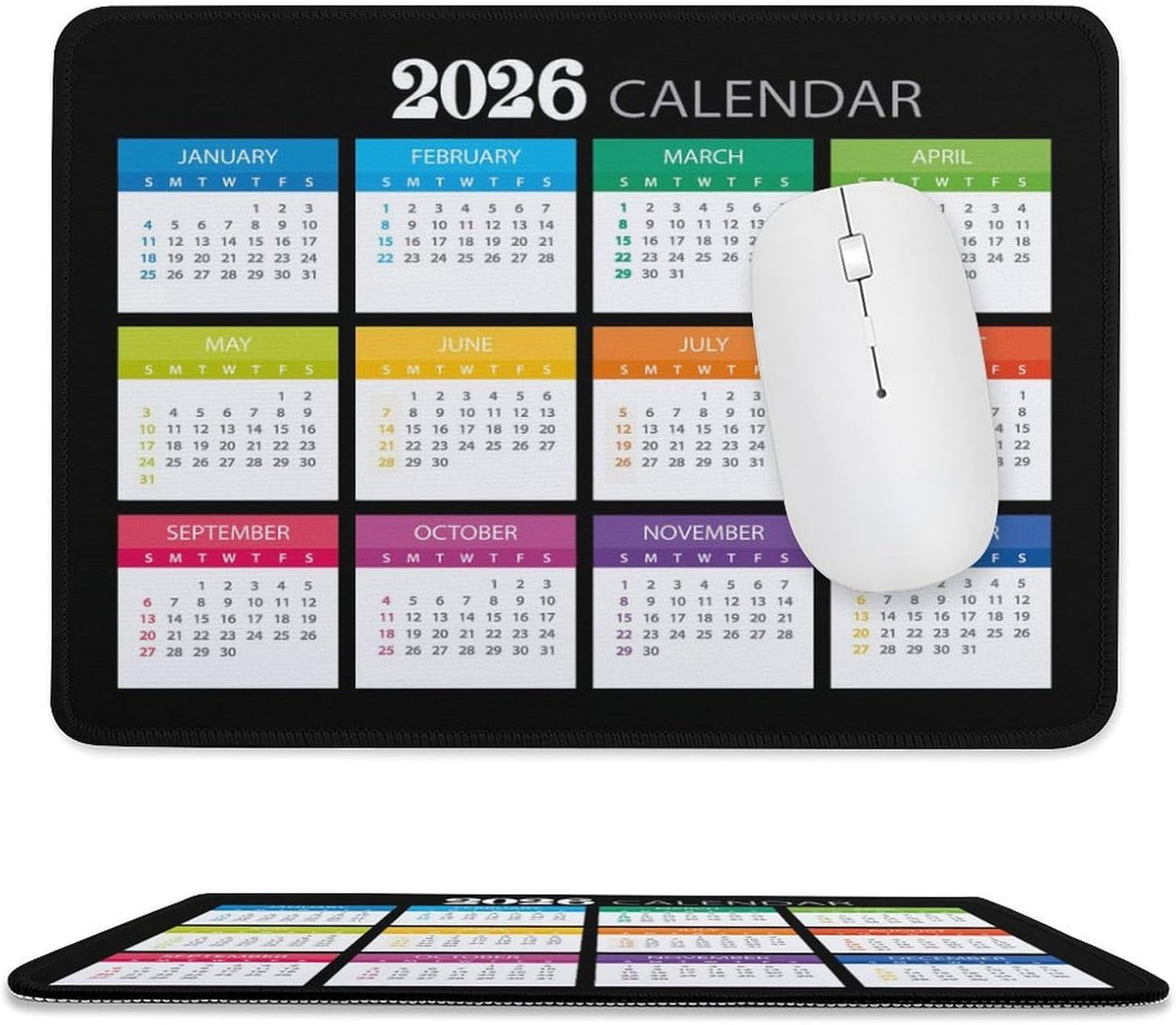 Mouse Pad 2026 Calendar Stitched Edge,Computer Mouse Pads Calendars Non-Slip Rubber Desk Mat Mousepad Gaming Office Keyboard Mat (9.45x7.87 in) (Color)