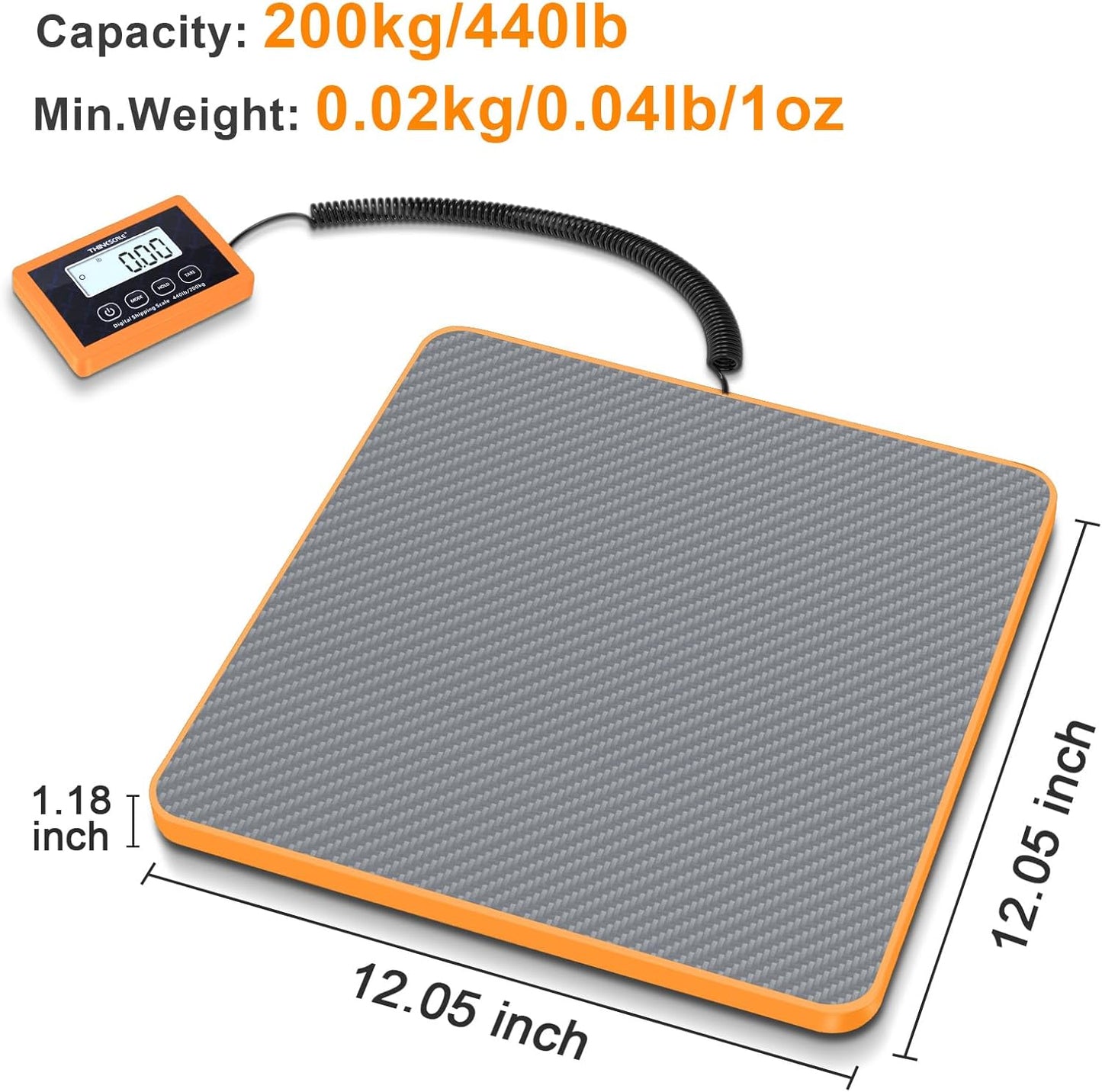 THINKSCALE Shipping Scale, 10g Precision Postal Scale - 440lb Capacity, Lightweight Postage Scale for Packages, Luggage, Mail, Ecommerce, Warehouse & Home, Battery & AC Adapter Included