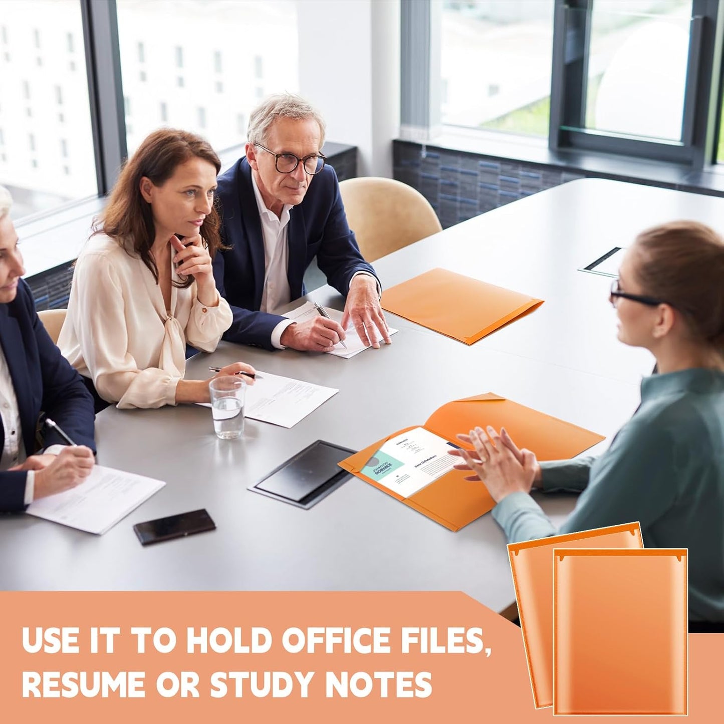 Henoyso 36 Pcs Plastic Folders with Clear Front Pockets Heavy Duty File Folders with 2 Pockets and Card Slot for Student Communication School Office Presentation Report (Orange)