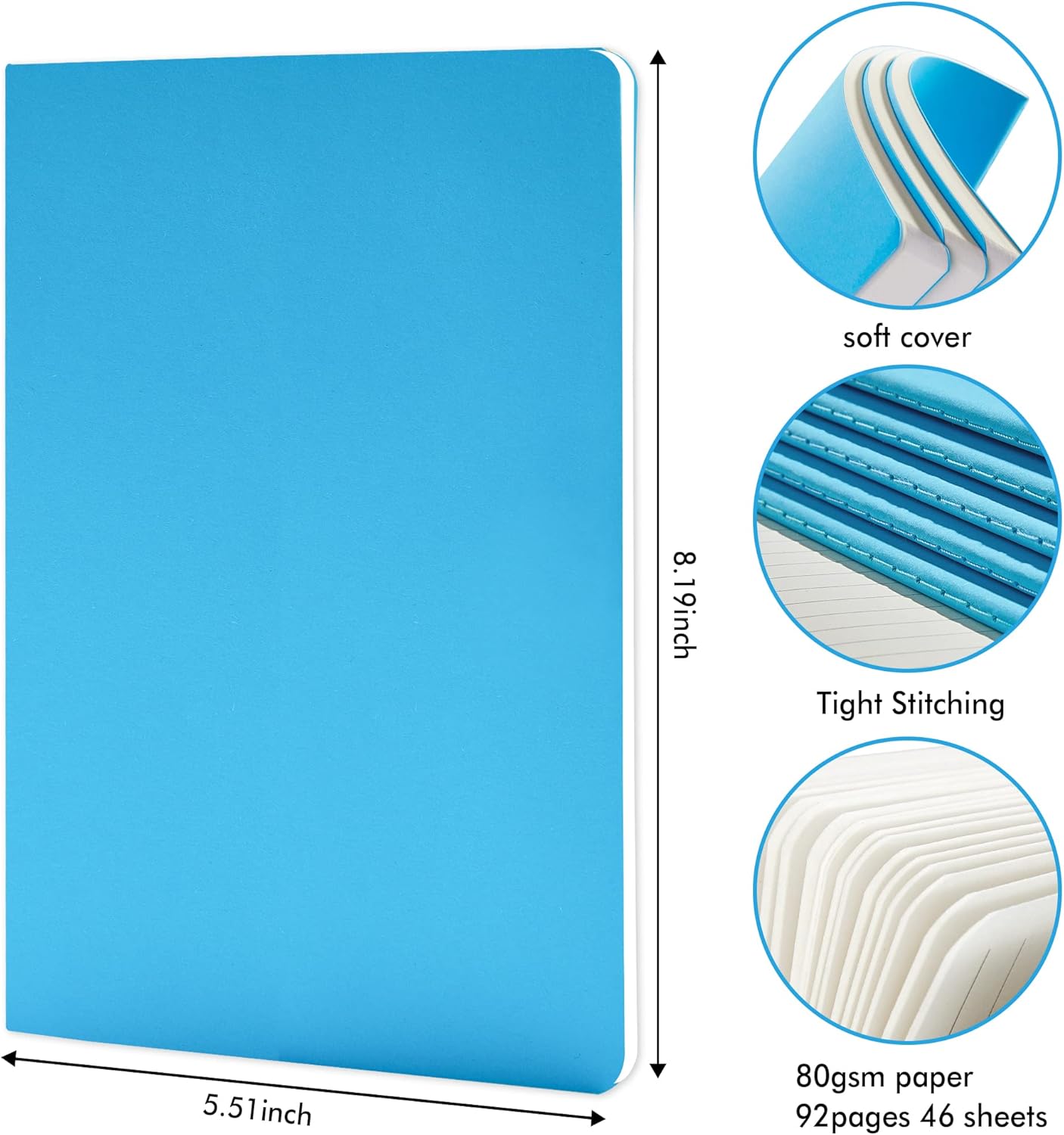 feela 16 Pack Soft Cover Journal Bulk, Lined Notebooks College Ruled for Work for Women Girl Writing, Blank Travel Journal Note Taking Notebook School Business Supplies, 8.2” x 5.5”, A5, Blue