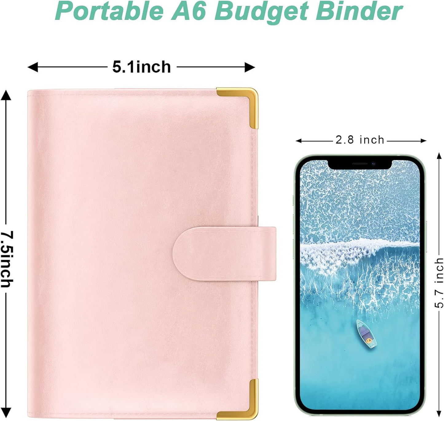 Rnivvi Budget Binder with Zipper Envelopes, A6 Money Saving Binder Cash Envelopes for Budgeting, PU Leather Planner Money Organizer for Cash Stuffing Planning, Cute System Wallet for Women Men, Pink