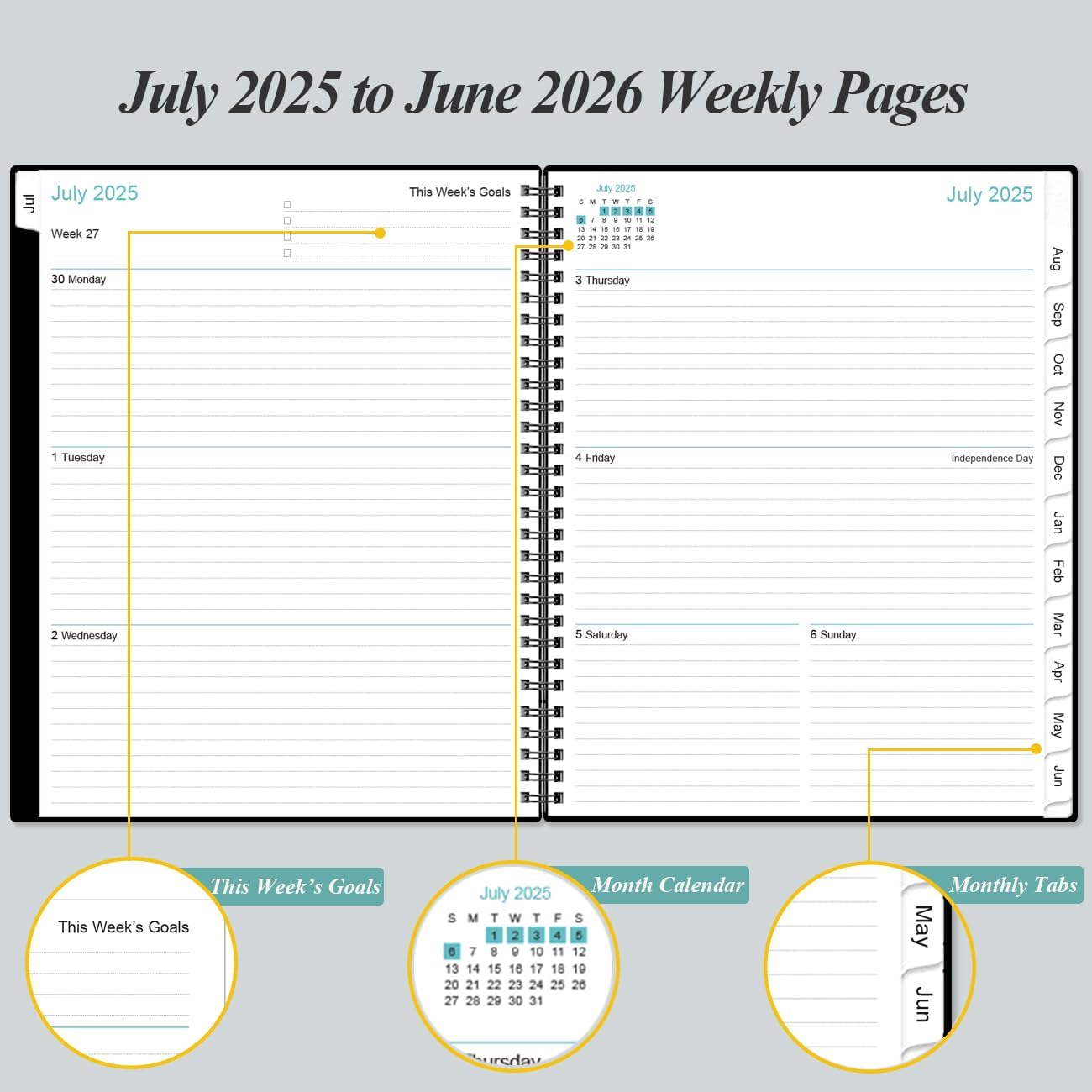 2025-2026 Planner - Academic Planner 2025-2026 from July 2025 to June 2026 with 12 Monthly Tabs, Flexible Cover, Inner Pocket, 8.5" x 11", Black