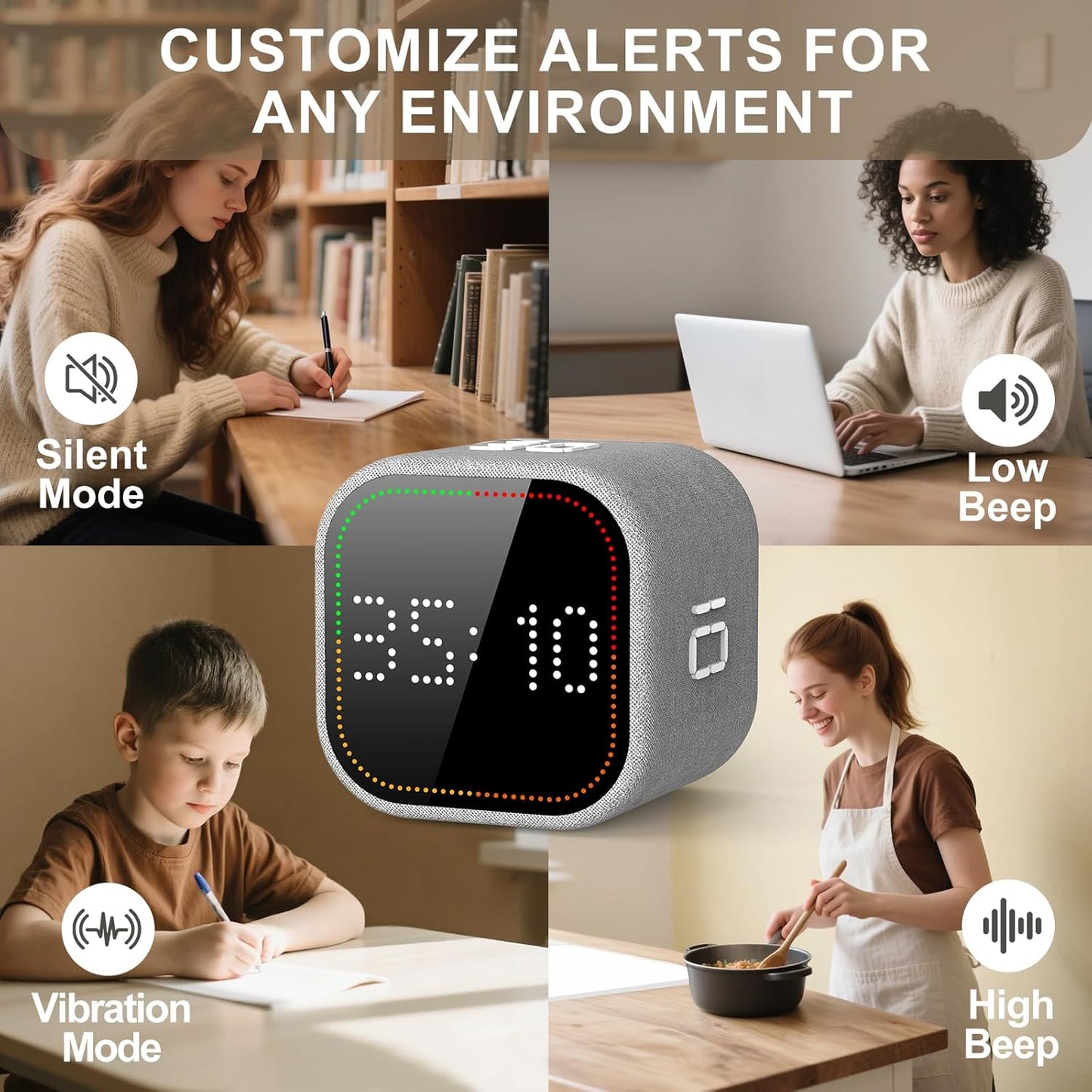 REACHER Fast Custom Pomodoro Timer Cube | Productivity Timer | Small Visual Cube | Silent, Vibrate Reminder | Adjustable Sound Alert | Magnetic, Visual Countdown | for ADHD, Study, Kitchen, Classroom