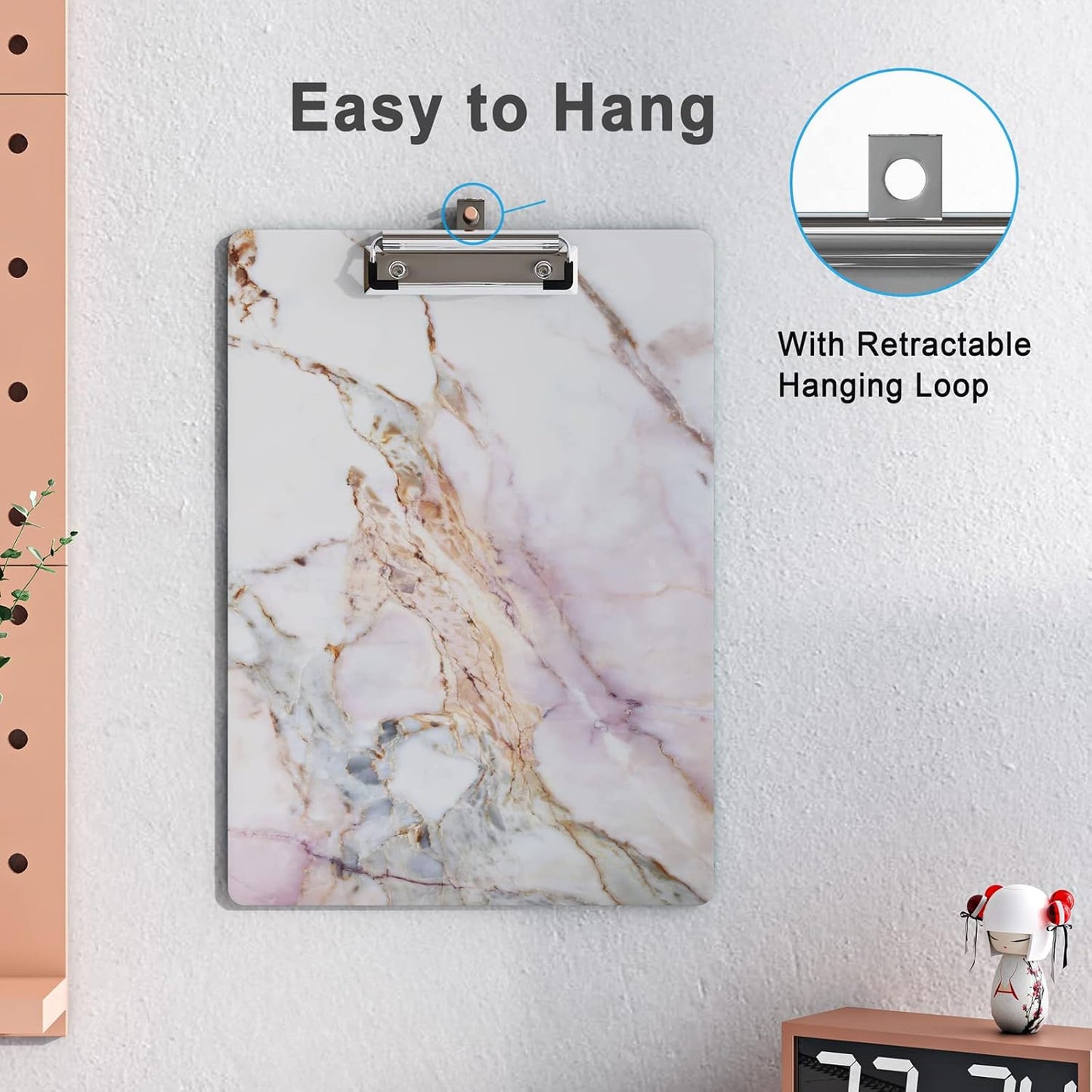 Cute Clipboard Wood Design Decorative A4 Letter Size Clipboards for Office, Standard Size 9" x 12.5" with Low Profile Metal Clip - Colorful Marble