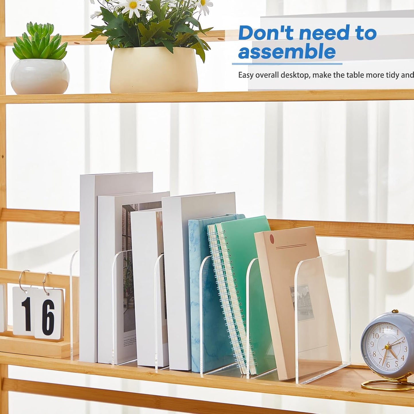 Suzile 2 Sets of Clear Acrylic Magazine Holder with 5 Vertical Compartments Magazine File Holder Acrylic Desk Organizer Book Rack for Desk Sorter Paper Folder Office Accessories Storage Organization