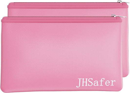 6400℉ Fireproof and Waterproof Money Bags 2pcs with Zipper,11''x6.3'' Fireproof Cash Bag with Zipper,Fireproof Wallet Envelope Safe Pouch Fireproof Bags for Cash Passports Keys Jewellery (Pink)