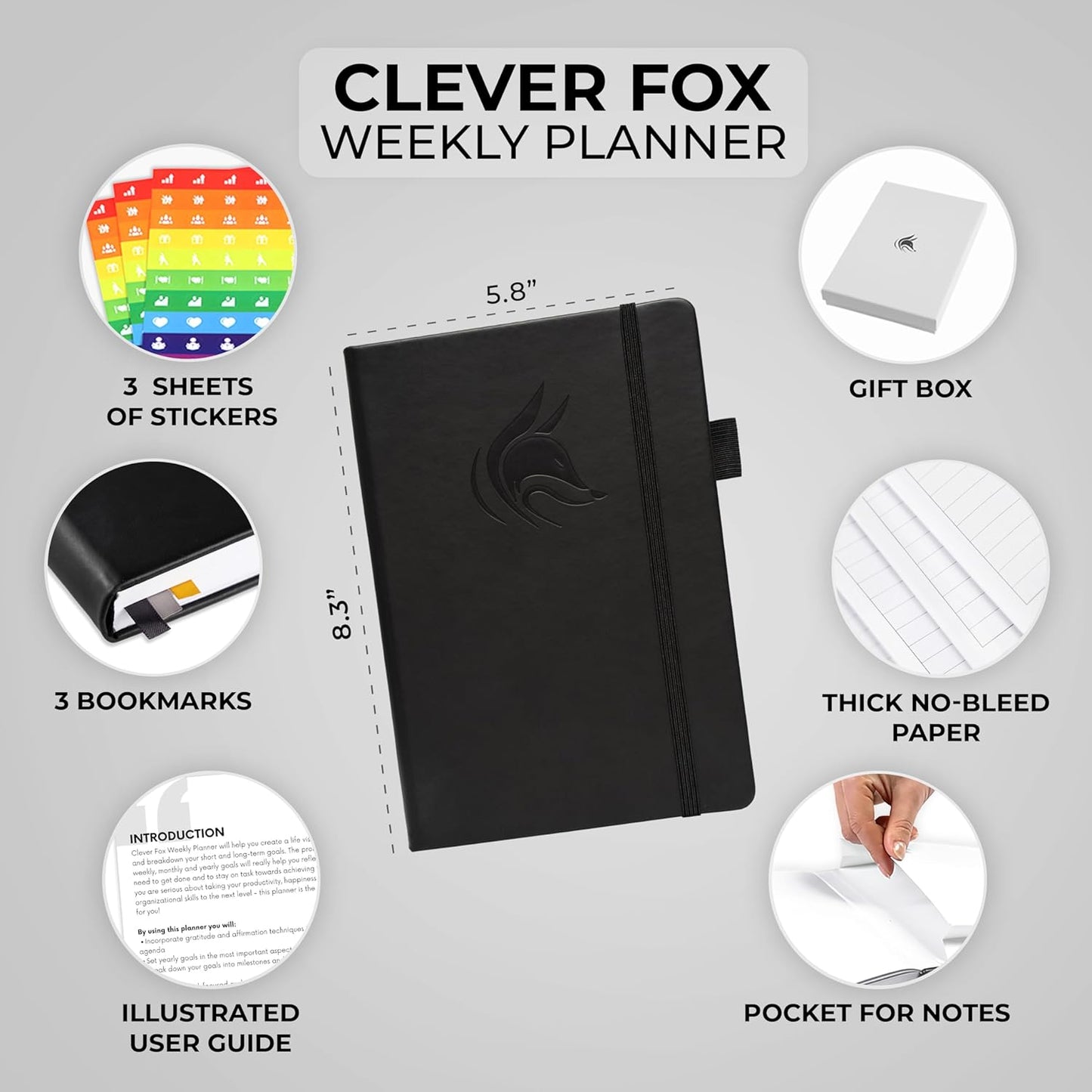 Clever Fox Planner – Undated Weekly & Monthly Planner for Productivity, Time Management & Goals – Organizer Journal – A5 (Black)
