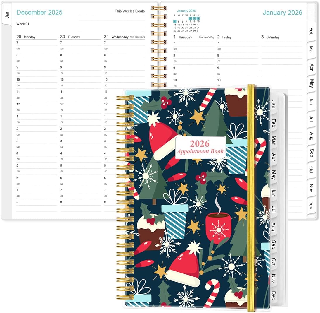 2026 Appointment Book & Planner - 2026 Daily Hourly Planner from January 2026 - December 2026, Weekly Appointment Book with 30-Minute Interval, Medium 6.4" x 8.5", Christmas tree