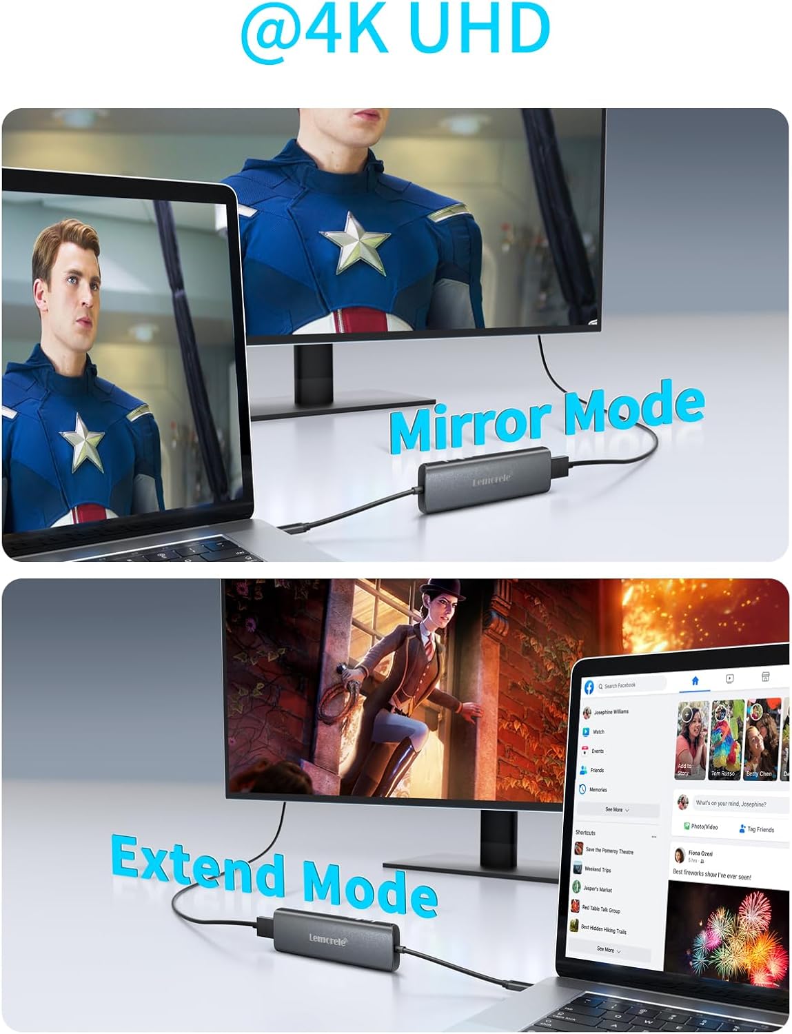 Lemorele USB C Hub 8-in-1 Adapter, USB-C Hub with 4K HDMI Output, 100W Power Delivery, USB 3.0 5Gbps Port, SD/TF Card Reader Adpater, Compatible for MacBook Pro, XPS, Chromebook and More(Blue)