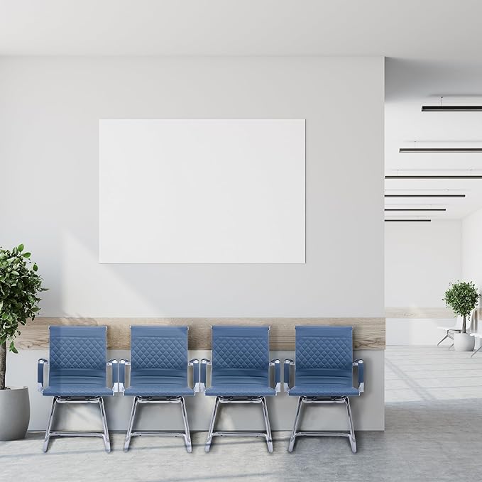 Office Guest Chairs Reception Chairs Waiting Room Chairs Set of 4 Conference Room Chair with Mid Back, Modern PU Leather Desk Chairs, Navy