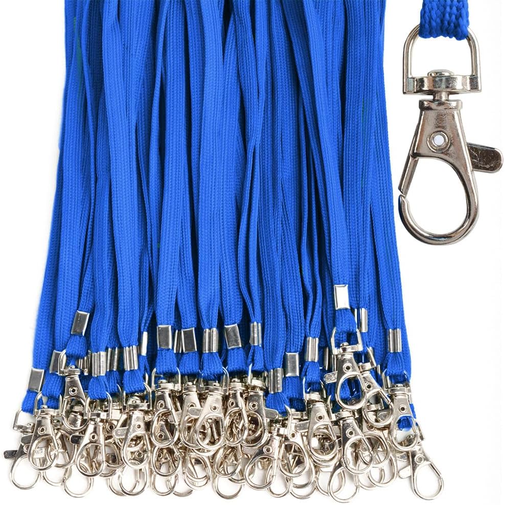 Blue Lanyards 50 Pcs Bulk Lanyard for Id Badges Flat Lanyard with Badge Clip Swivel Hook (50, Blue)