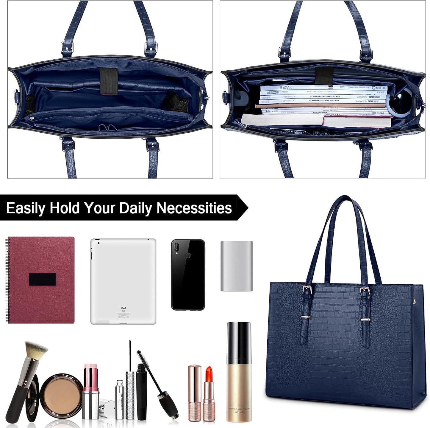 Laptop Bag for Women 15.6 Inch Laptop Tote Bag Leather Classy Computer Briefcase for Work Waterproof Handbag Professional Shoulder Bag Women Business Office Bag Large Capacity