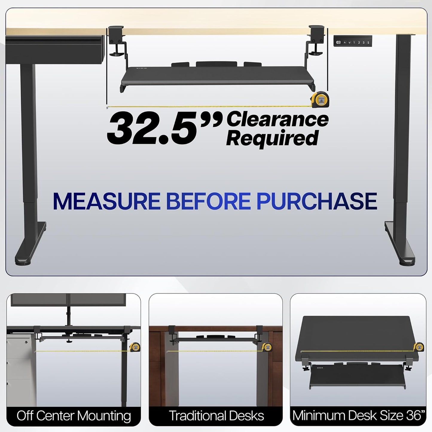 VIVO Large Height Adjustable Under Desk Keyboard Tray, C-clamp Mount System, 27 (33 Including Clamps) x 11 inch Slide-Out Platform Computer Drawer for Typing, White, MOUNT-KB05HW