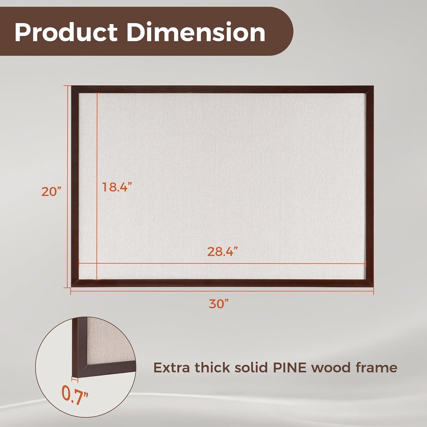 Fun Memories Cork Board Bulletin Board for Office, 20" x 30" Pine Wooden Framed Corkboard, Wall Mounted Notice Pin Board for School Home & Office, Dark Walnut