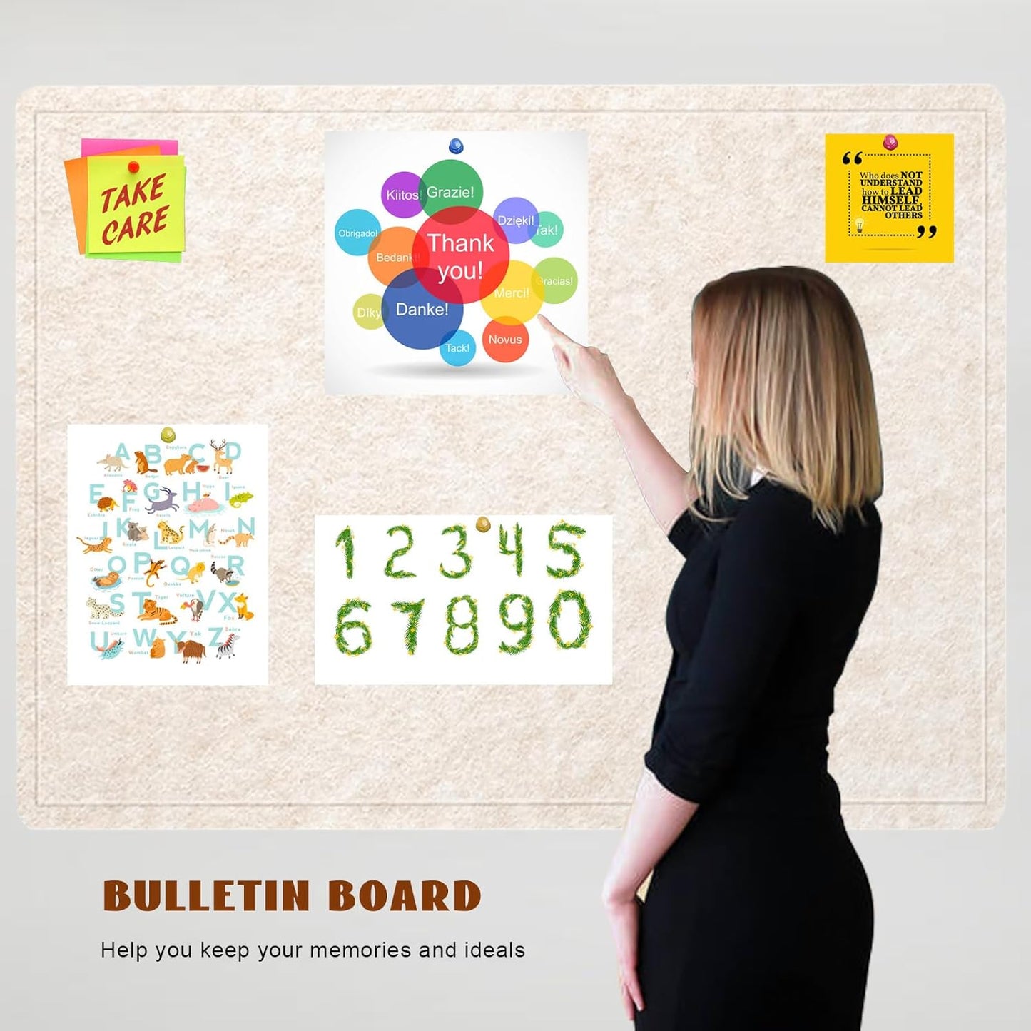 Large Bulletin Board, 48 X 36 inches Felt Board Notice Pin Board, 4' x 3'Cork Board Alternative for Wall, Self-Adhesive Vision Board Mood Board Foldable Photo Board with 30 Pushpin (Oatmeal)