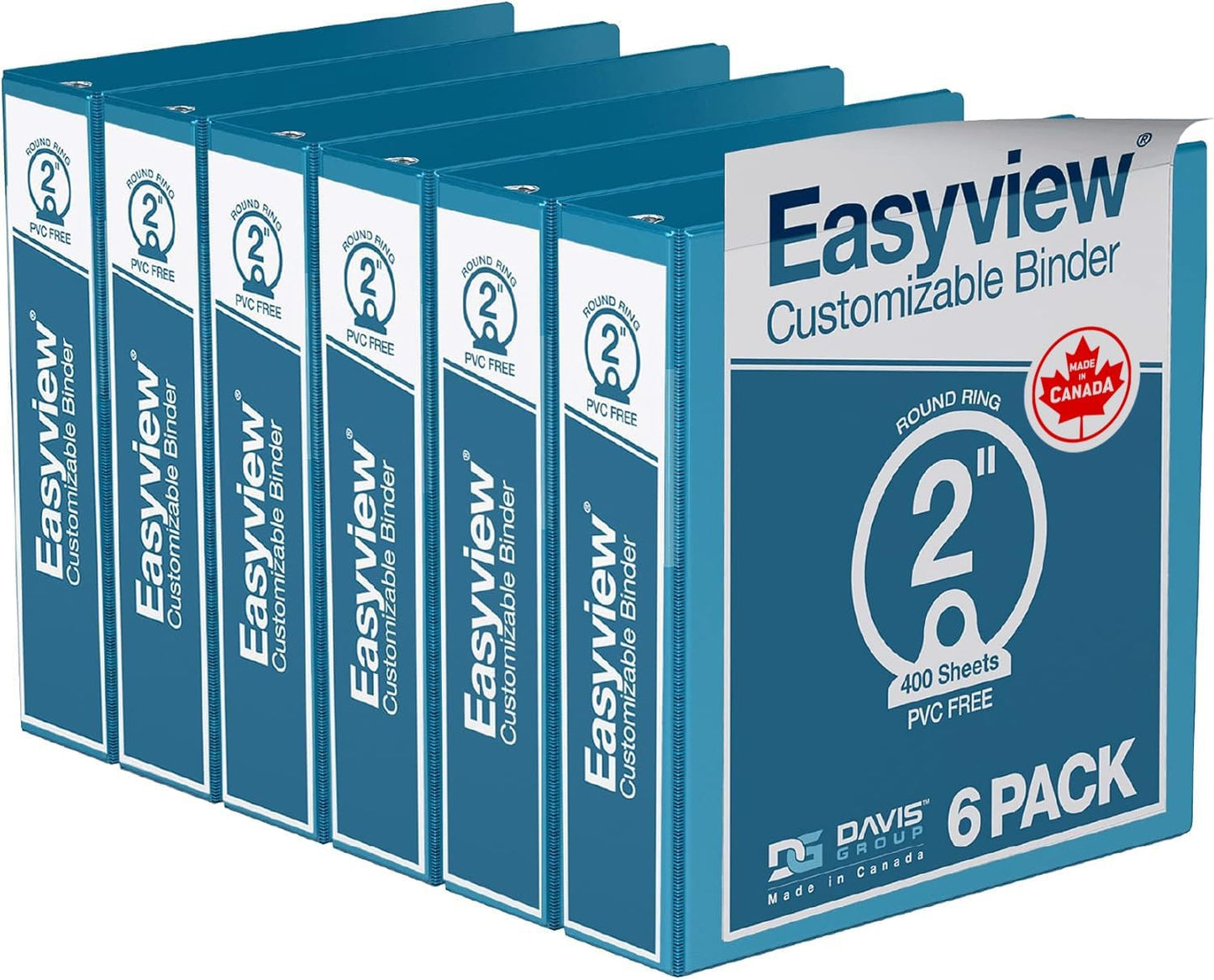 Easyview Premium 3-Ring Binders with Clear-View Covers and Round Rings, Binders for School or Office, 2 Inch, Pack of 6, Turquoise Blue