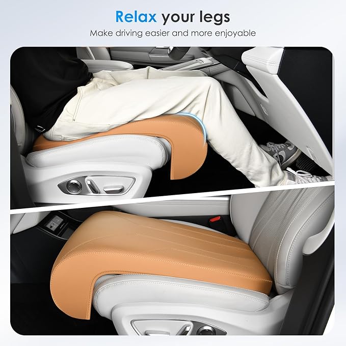 FLORICH Car Seat Extender Leg Extender Support Cushion for Driver Seats Office Chair, Leather Carseat Leg Support for Long Drivers Universal Car Seat Cushion Legs Rest Pads-Light Brown