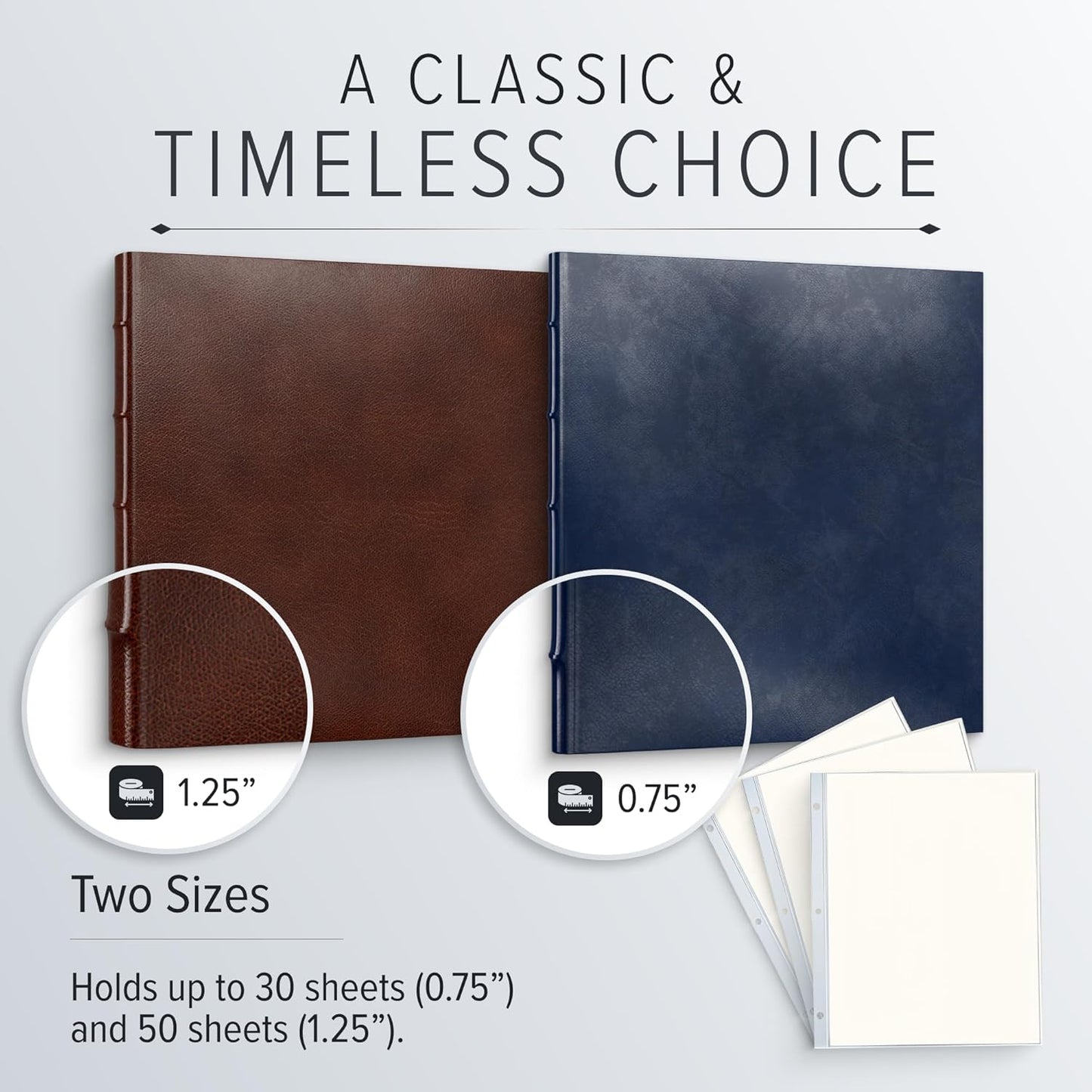 Gallery Leather 3 Ring Binder with Plastic Sleeves, Includes 10 Sheets, Sheet Size: 8.5" x 11" - Presentation Binder Rings with Window and Hubbed Spine, Thick: 0.75" Camden Red