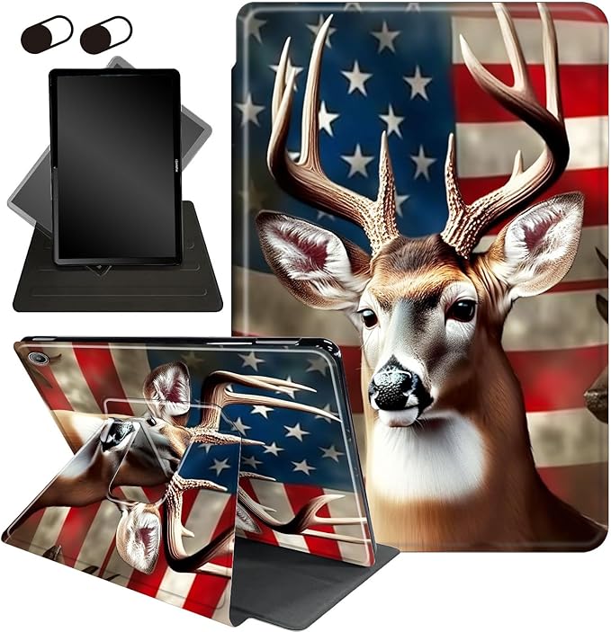 for All-New Amazon Kindle Fire HD 10 Tablet Case (13th Generation, 2023 Release) 10.1", 360 Degree Rotating Stand Cover with Auto Wake Sleep Case for Fire Tablet 10 2023,American Flag/Deer