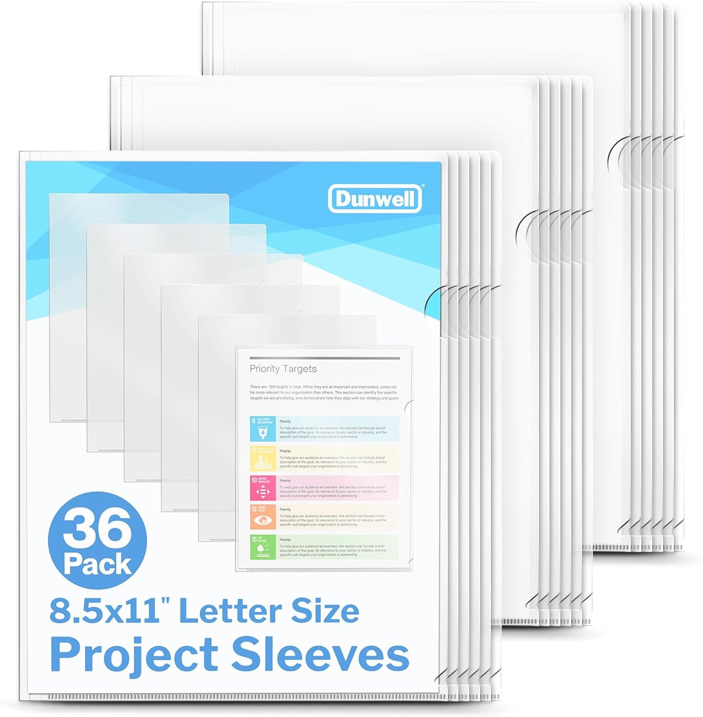 Dunwell Clear Folders for Documents, Plastic 8.5x11 File Sleeves for Document Protection, Filing, Storage, Organization (36 Pack) Transparent Folders with Pockets, Durable Letter Size Document Holder