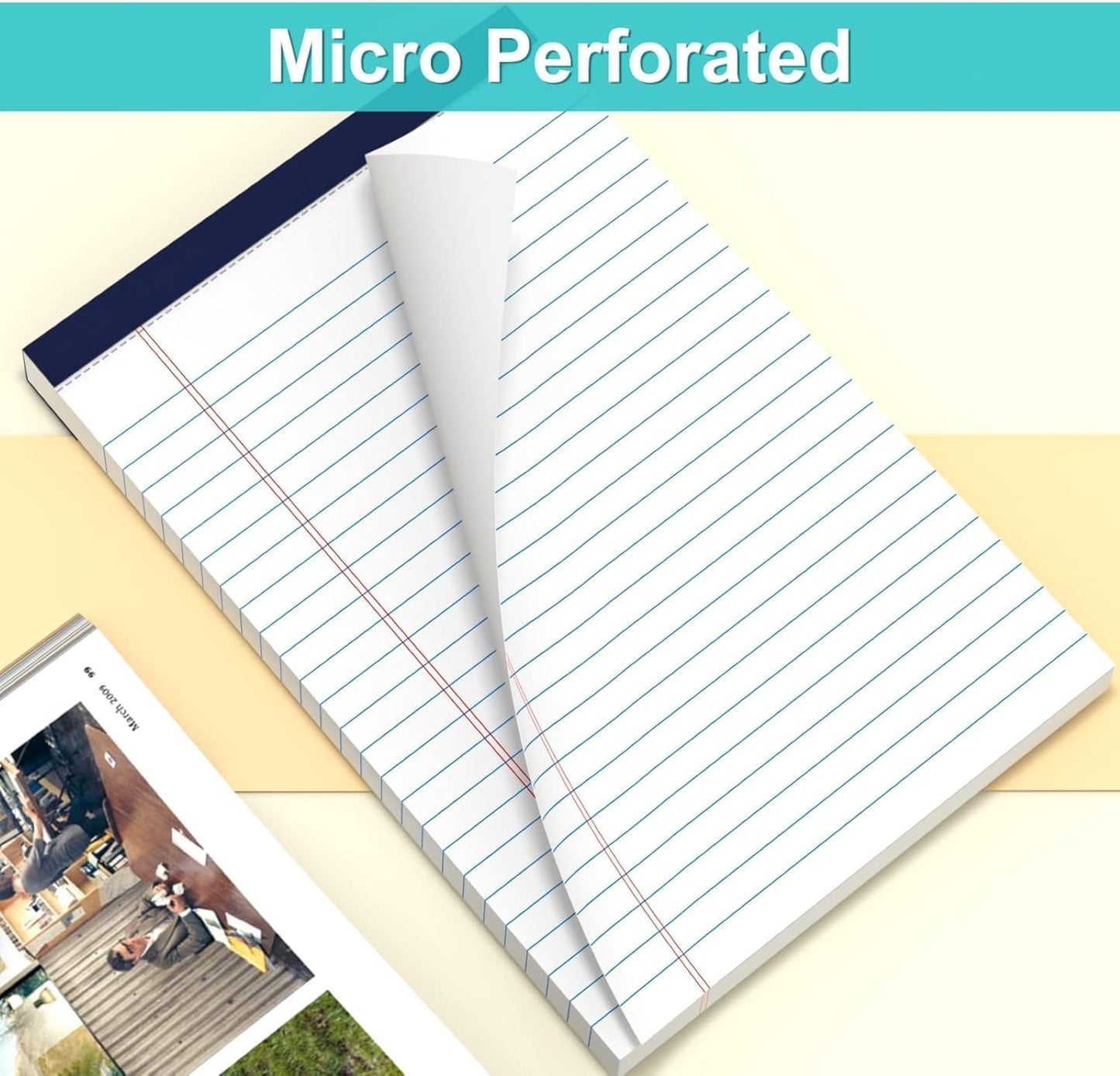 Legal Pads 5" x 8" College Ruled Small Legal Note Pads, 80gsm/21lb White Lined Paper, 30 Sheets per Notepad, 6 Pads per Pack, Perforated To Do List Writing Pads for Versatile Use