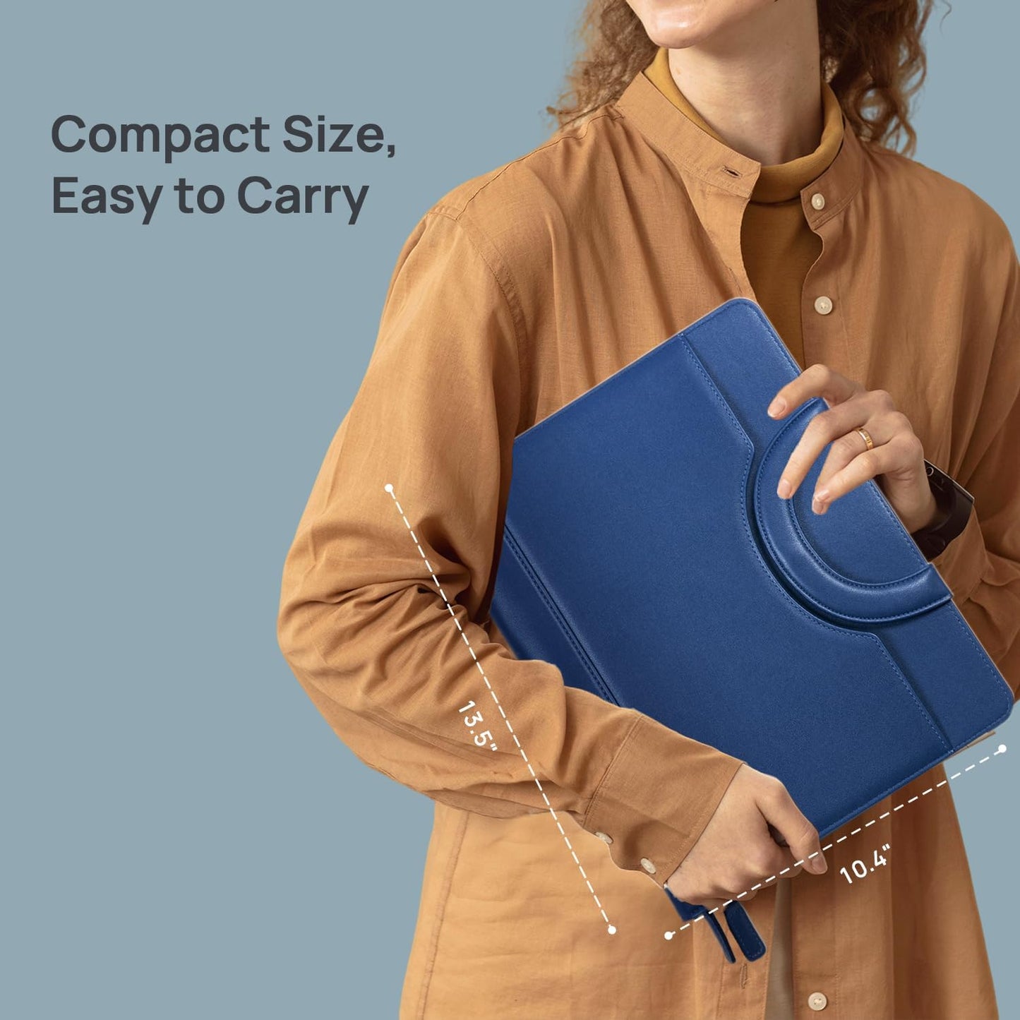 POPRUN Portfolio Binder with Zipper, Leather Padfolio Document Organizer with Storage, Professional Business Briefcase Ideal for Meeting Presentation Work-Includes 50 Sheet Writing Pad, Blue