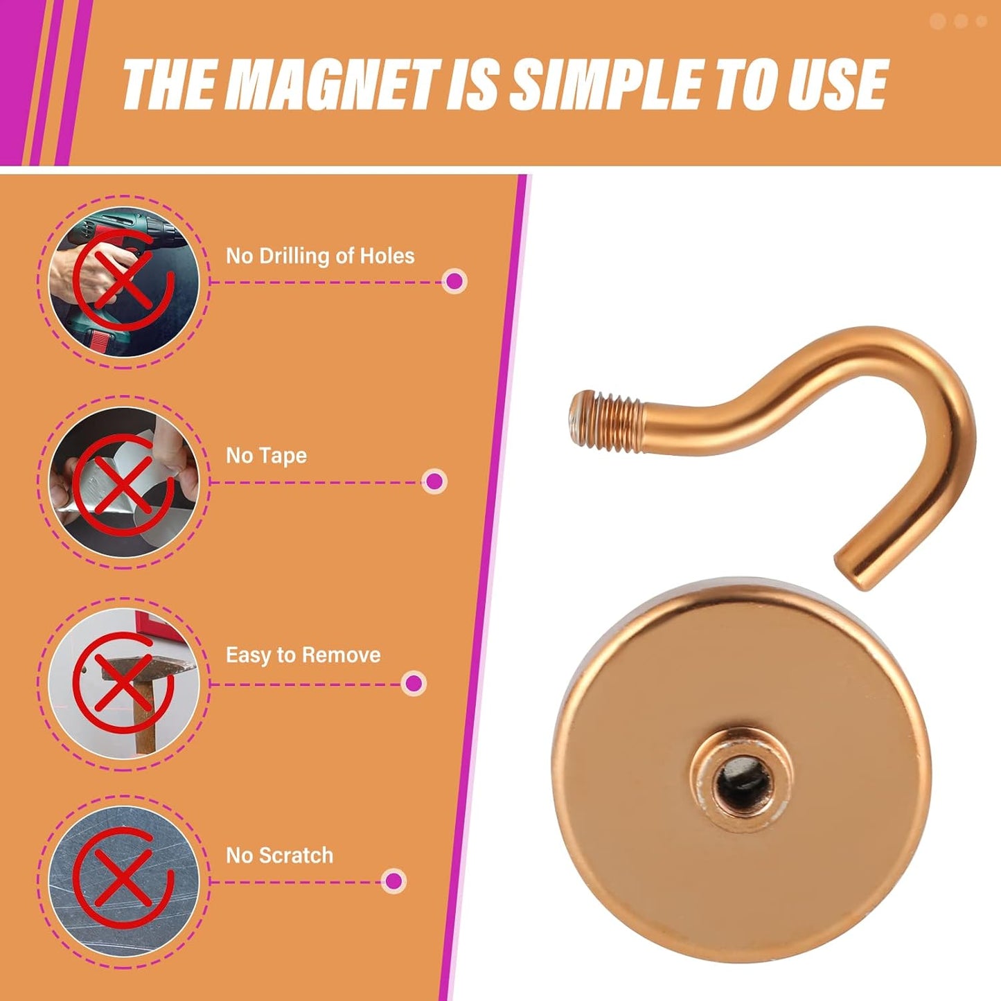 Neosmuk Magnetic Hooks Heavy Duty, Strong Magnet with Hook for Fridge, Super Neodymium Extra Strength Industrial Hooks for Hanging, Magnetic Hanger for Toolbox, Cruise, Grill(Bronze,4 Pack)