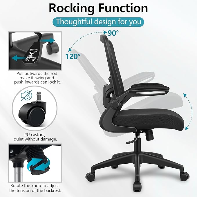 FelixKing Office Chair, Ergonomic Desk Chair Breathable Mesh Chairs with Adjustable High Back Lumbar Support Flip-up Armrests, Executive Swivel Comfy Task Computer Chairs for Home Office Black