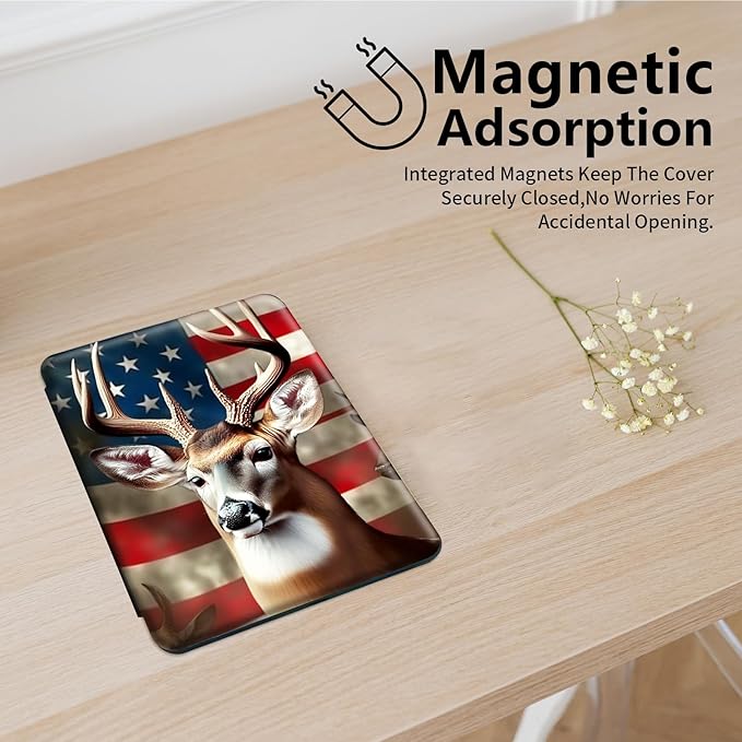 for Fire HD 10 Tablet Case 11th Generation 2021 and Amazon Fire HD10 Plus Case 10.1", 360 Degree Rotating Stand Smart Protective Case,for Fire HD 10 2021 Tablet,American Flag/Deer