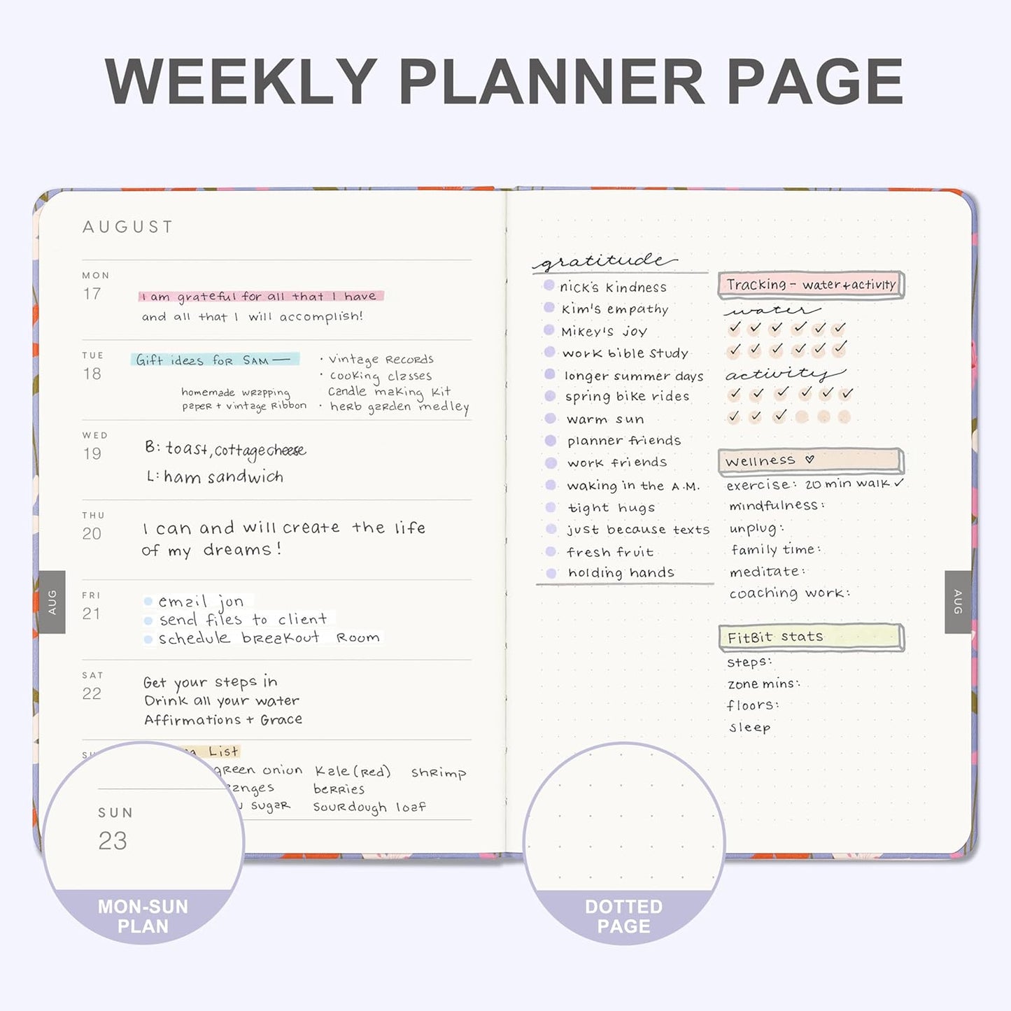 And Per Se 2026 Planner with Pattern-Daily, Weekly & 15-Monthly Leather Hardcover Planner, 5.7" x 8", Daily Schedule, Monthly Tabs, 100 GSM Thick Paper, Back Pocket(Blossom Purple)