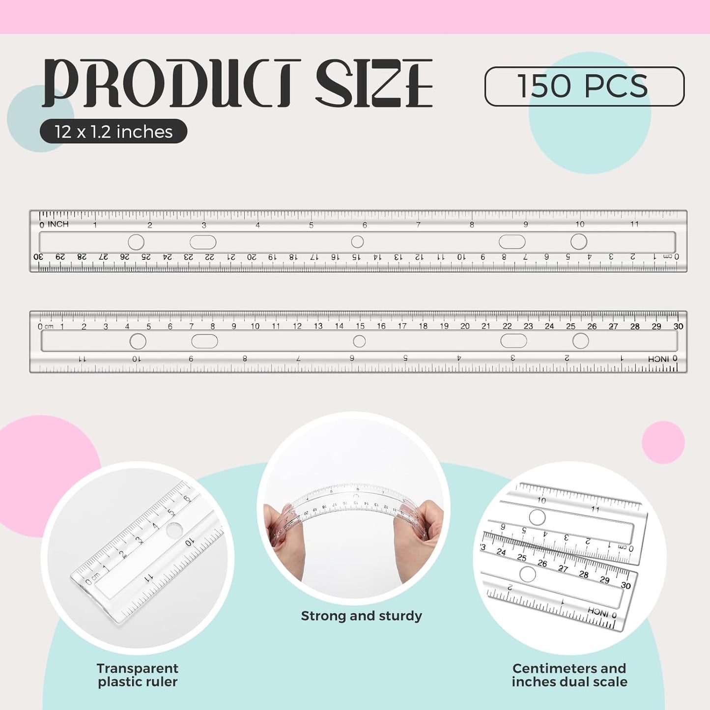 Cholemy 150 Pcs 12 Inch Clear Rulers Bulk Plastic Measuring Rulers Classroom Straight Rulers Bulk with Centimeters and Inches Drafting Measuring Tool for Classroom School Students Families Education