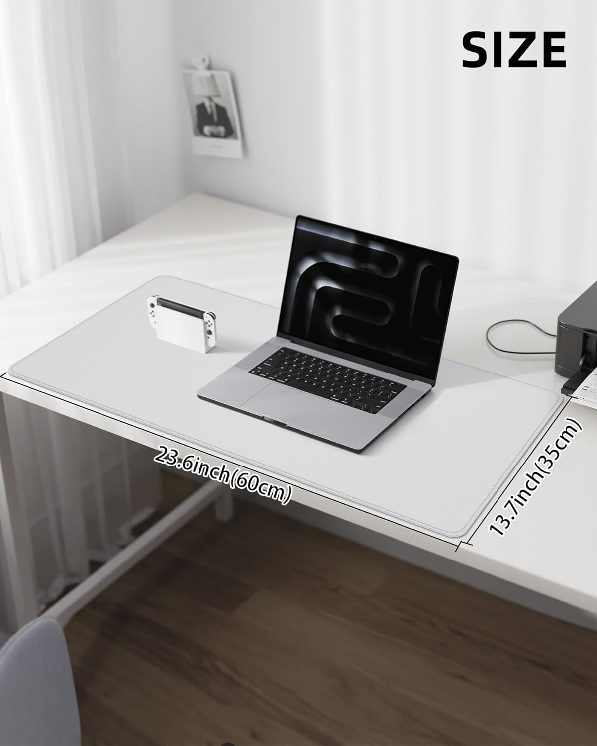 Non-Slip Desk Pad,Mouse Pad,Waterproof PVC Leather Desk Table Protector,Non-Slip PU Leather Desk Blotter, Easy Clean Laptop Desk Writing Mat for Office Work/Home/Decor(White, 24" x 13.7")