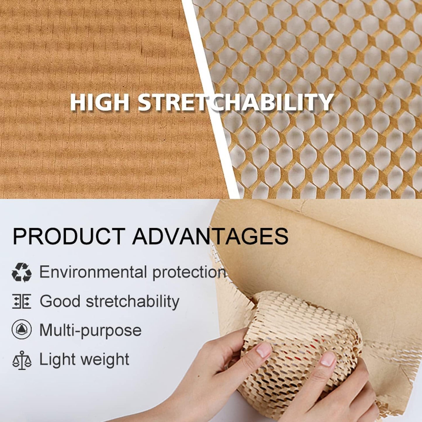 Honeycomb Packing Paper Wrap 15"x400' Sustainable Alternative to Bubble Cushioning Wrap Packing paper for Moving/shipping/packing Roll with 20 Fragile Sticker Biodegradable & Fully Recylable