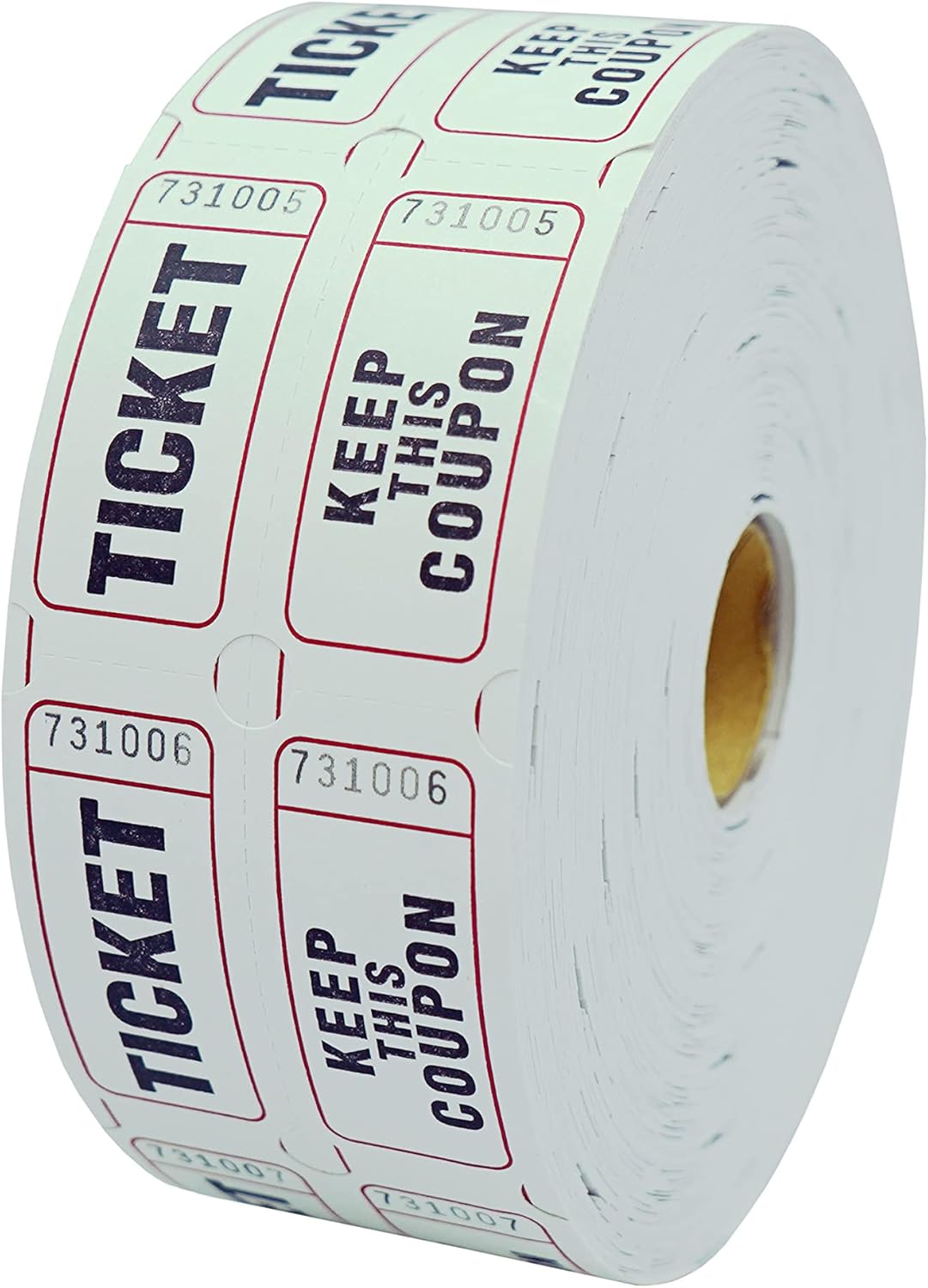 DNB 1000 Raffle Tickets - Double Roll 1000 Pairs per Roll 2 x 2 Inch 50/50 Consecutively Numbered Tickets for Entry/Events/Fundraiser/Prizes - White