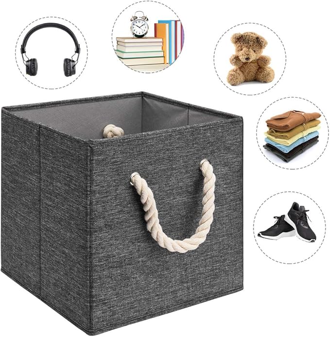 Gray Foldable Polyester Fabric Storage Bins Cube Organizers,10.5x10.5x11inch,for Organizing The Clutter In The Home or Office,Set of 4,Q-ST-59-4