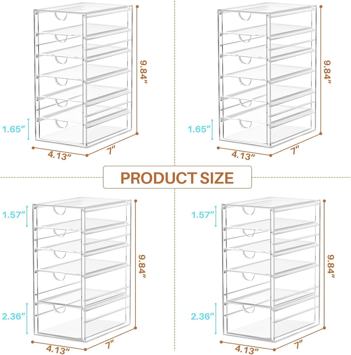 22 Drawers, Acrylic Desk Makeup Organizer, Plastic Drawers Organizer, Stackable Storage Solution for Makeup, Dresser, Office, Bathroom Clear Plastic Craft and Bead Storage Cabinet