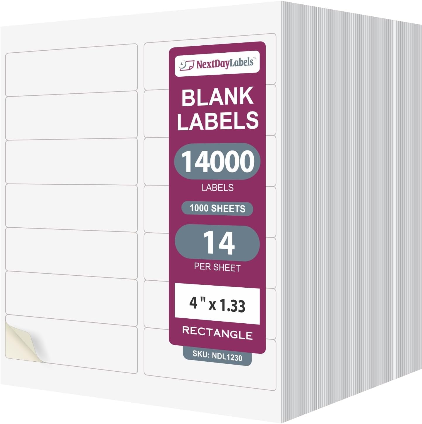 NextDayLabels – 4" x 1-1/3" Rectangular Sticker Labels for Printer - White Laser/Inkjet Printer Labels Return Address Labels Shipping Label Stickers (1000 Sheets, 14 Per Sheet, 14000 Labels)