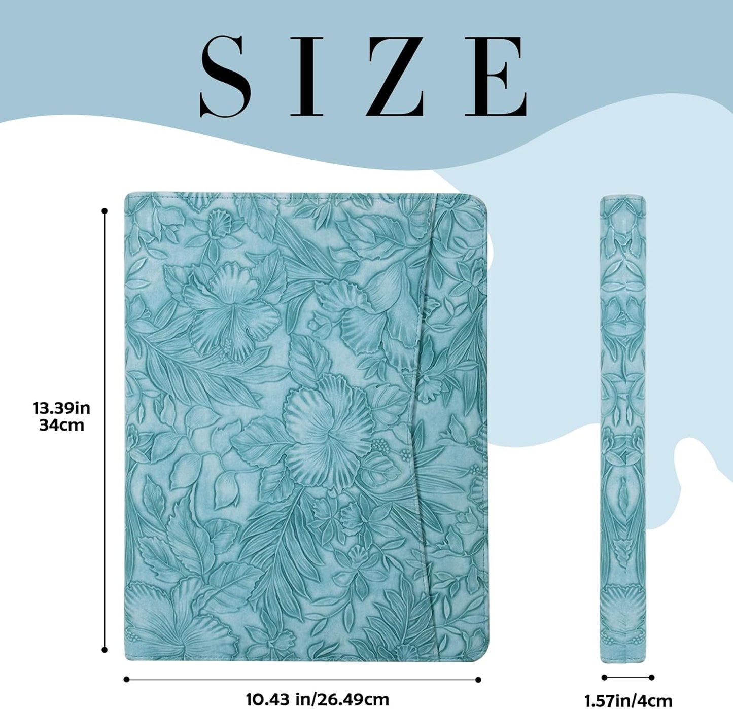 Padfolio with Zipper, Portfolio Binder, Leather Portfolio with Zipper for Men Women, Portfolio Organizer, Padfolio Business Resume A4/Pad, Blue Floral Pattern