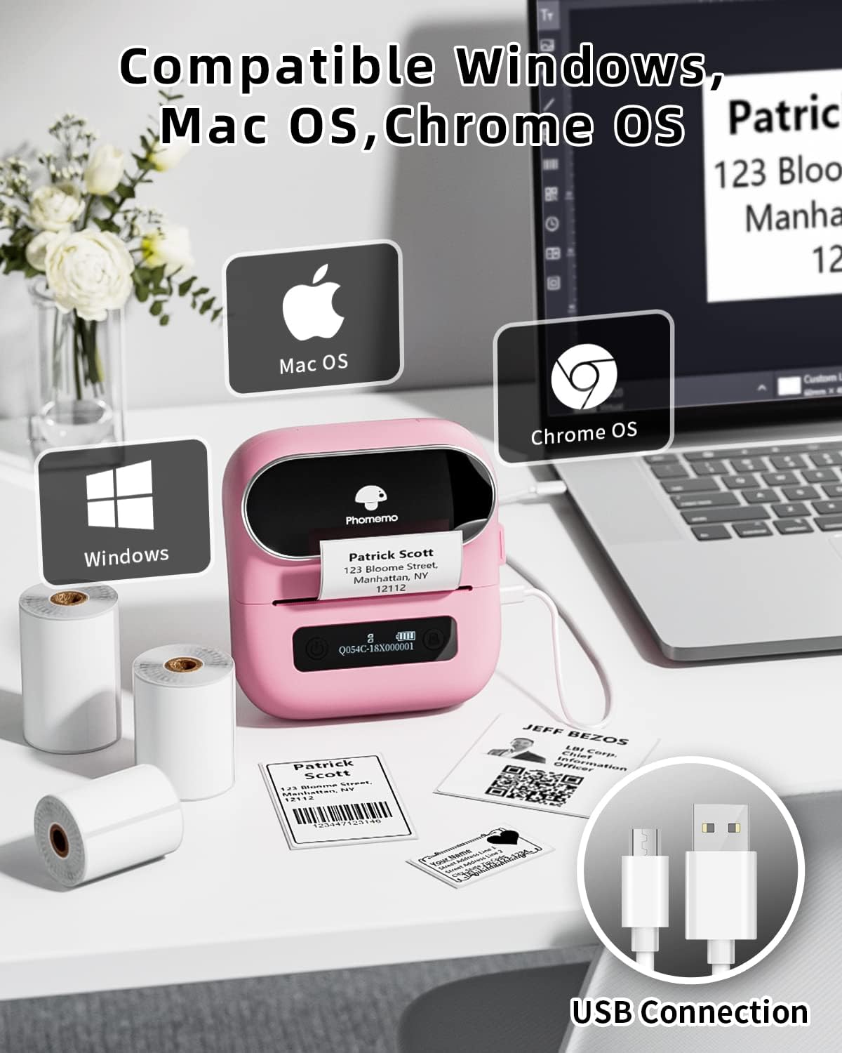 Phomemo M220 Portable Thermal Label Makers, Wireless Label Printer for Address, Labeling, Mailing, Office Supplies Organizing, Label Maker Machine with Tape, Sticker Printer with 3 Rolls of Labels