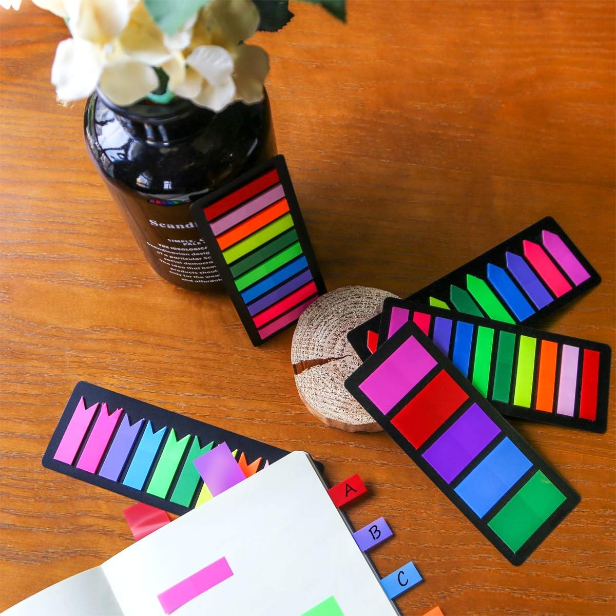 KICNIC Sticky Tabs 2250pcs, Self-Adhesive Book Tabs for Annotating Books, Arrow Page Markers Flags for Notebooks, Bible, Binder, School, Office[3 Designs, 3 Sizes, 10 Bright Colors]