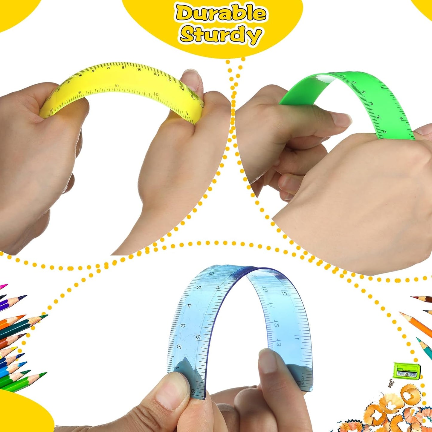 Harloon 288 Pack Clear Color Plastic Rulers 6 Inch Transparent Colorful Ruler with Inches and Centimeters 8 Colors Metric Bulk for Kids School Home Office