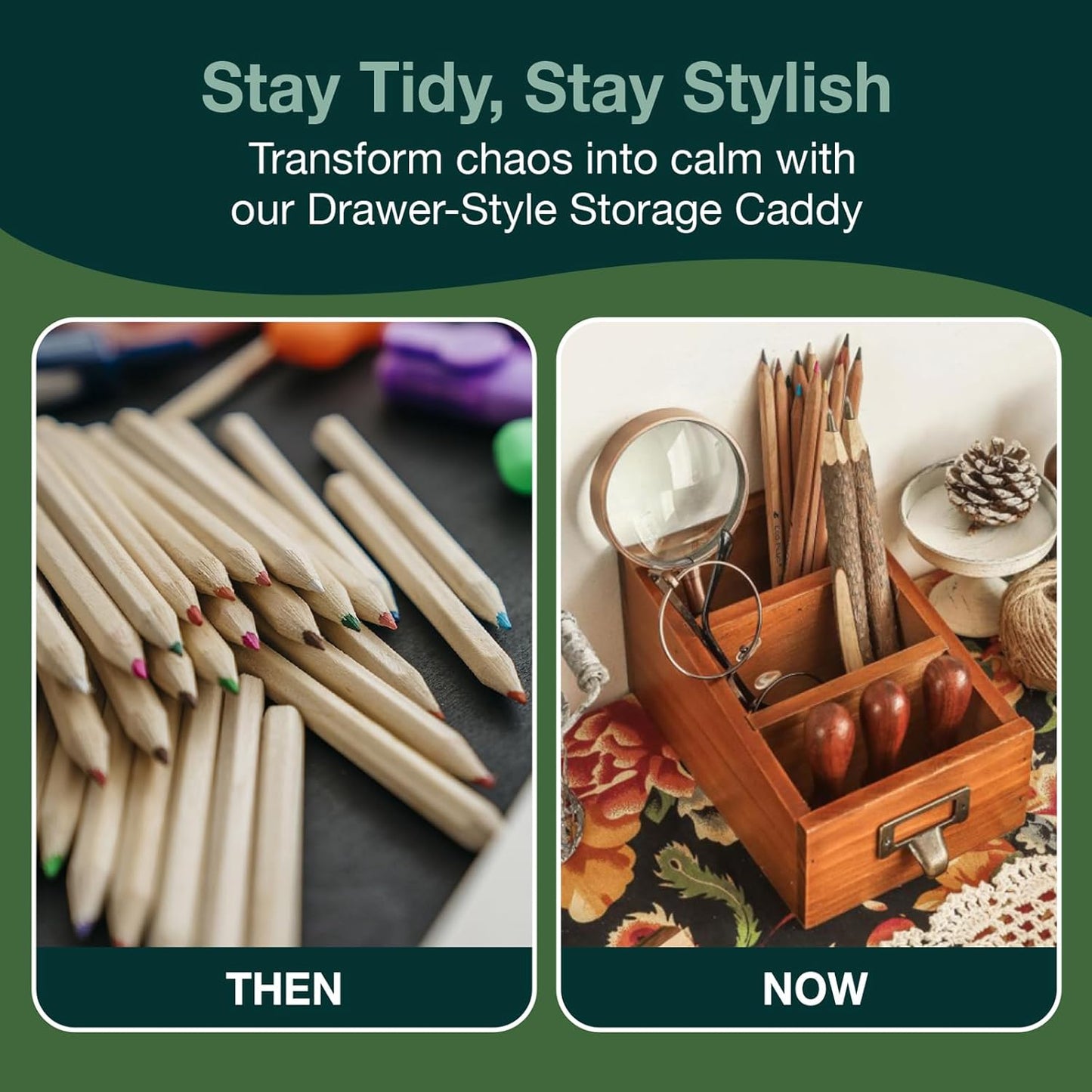 3-Slot Wooden Desk Organizer - Card Catalog Drawer Style Storage Box for Stationery & Office Supplies - Remote Caddy, Phone Stand, or Pencil Holder for Desk - Cubicle Accessories (4-Pack)