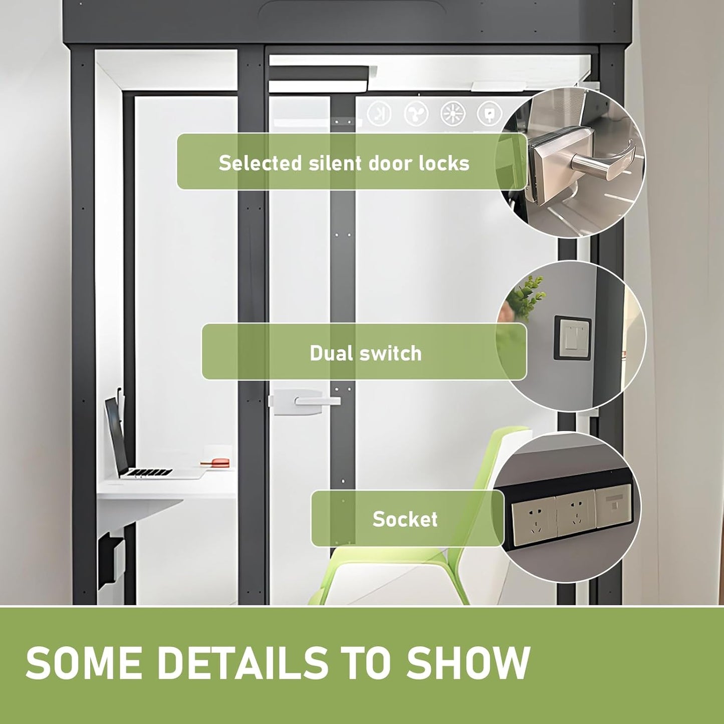 Office Sound Booth with Audio Privacy - Modern Soundproof Booth Includes Black Transparent Glass Design,Freestanding Office Room with Light, Fans,Casters for Study,Game (52.36IN)