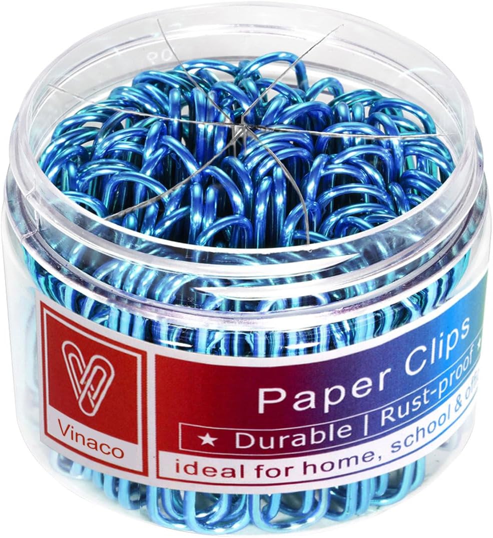 Vinaco Blue Paper Clips, 400PCS Assorted Sizes, 1.3" & 2" Paper Clips, Durable & Rustproof, Coated, Great for Office & School
