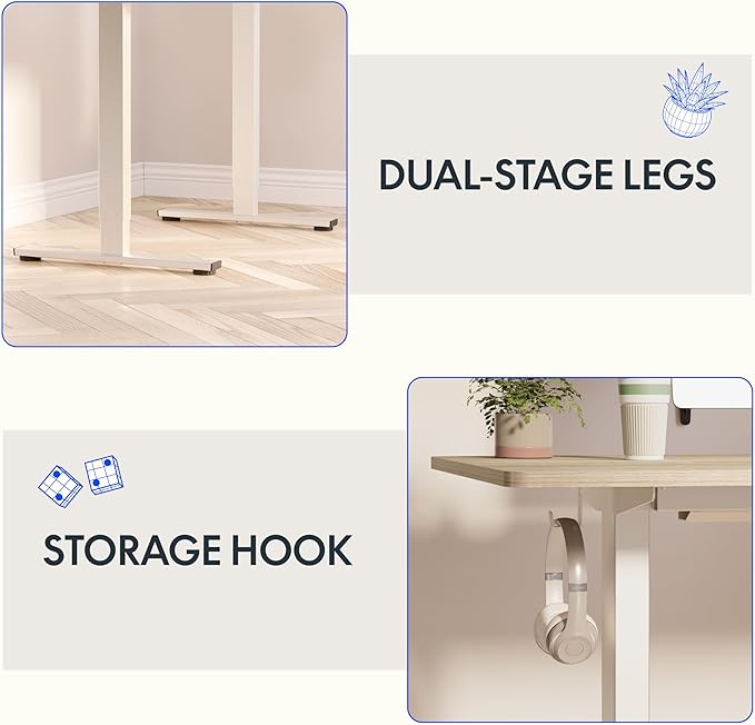 FLEXISPOT EN1 One-Piece Standing Desk, 40 x 24 Inches Electric Height Adjustable Desk for Home Office (White Frame + White Wood Grain Desktop)