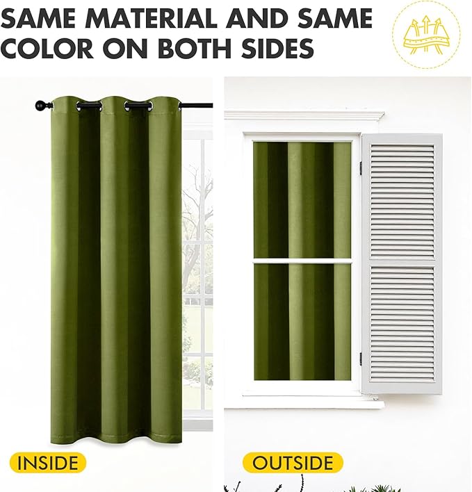 MIULEE Light Olive Green Blackout Curtains for Bedroom Living Room 84 Inches Long 2 panels, Thermal Insulated Room Darkening Drapes Grommet Top Noise Reducing Light Blocking Window Curtains 40x84 Inch