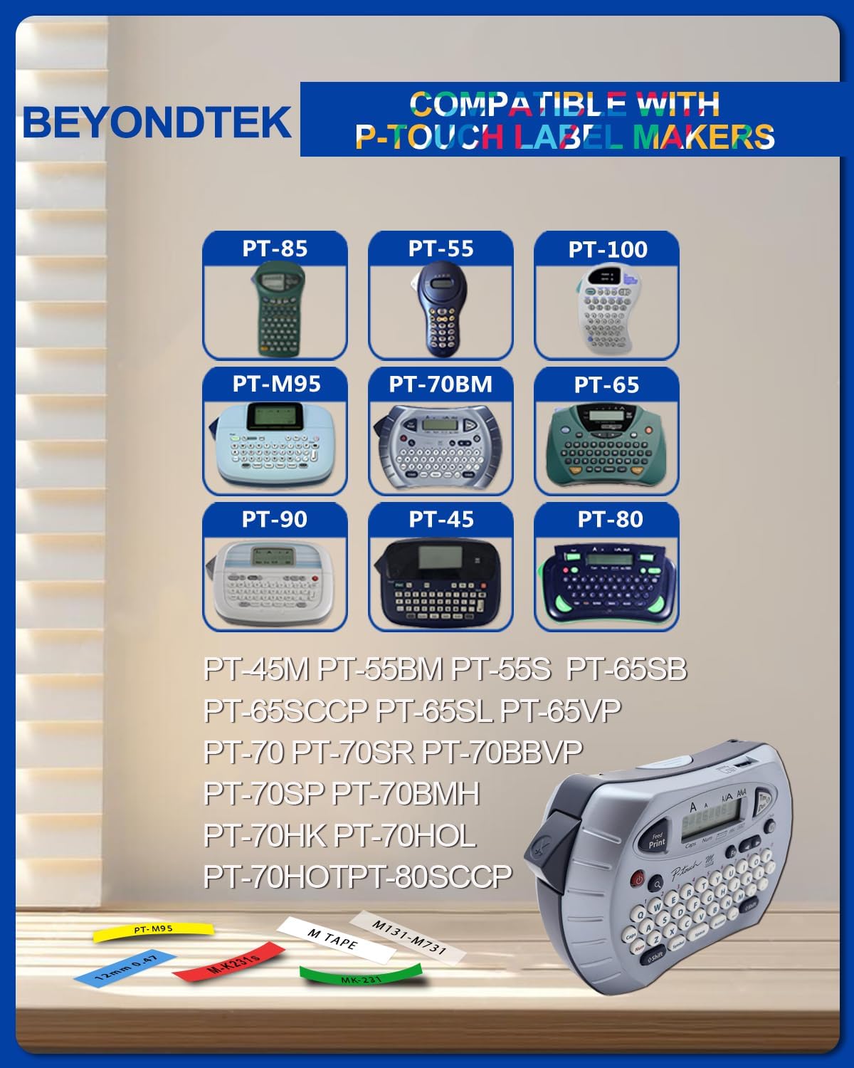6Pk P Touch M Tape Work with PT-65 PT-70 PT-70BM PT-M95 PTM95 Replace with Brother P Touch M Tape 12mm 0.47 M-K 131 M-K231s 431s 531s 631s 731s for Brother PTouch PT-45 PT-80 PT-90,8m 26.2ft