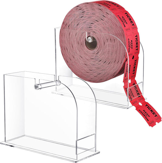 2 Pcs Acrylic Raffle Ticket Dispenser 5.6 x 7.6 x 3.1 Inch Raffle Ticket Holder Stand Dispenser Puller Machine for Single Roll and Double Roll Tickets