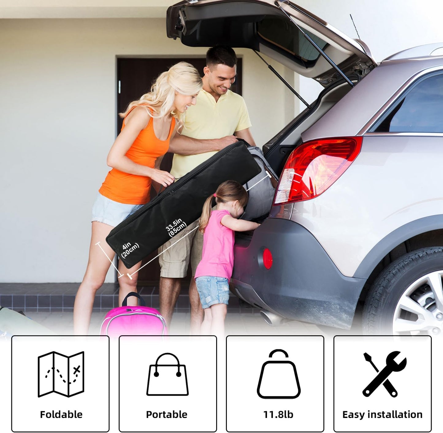 Projector Screen with Stand, Wootfairy 150 inch Portable and Foldable Projection Screen 4K HD 16:9 Rear Front Wrinkle-Free Movie Screen with Carry Bag for Indoor Outdoor Home Theater Backyard Cinema