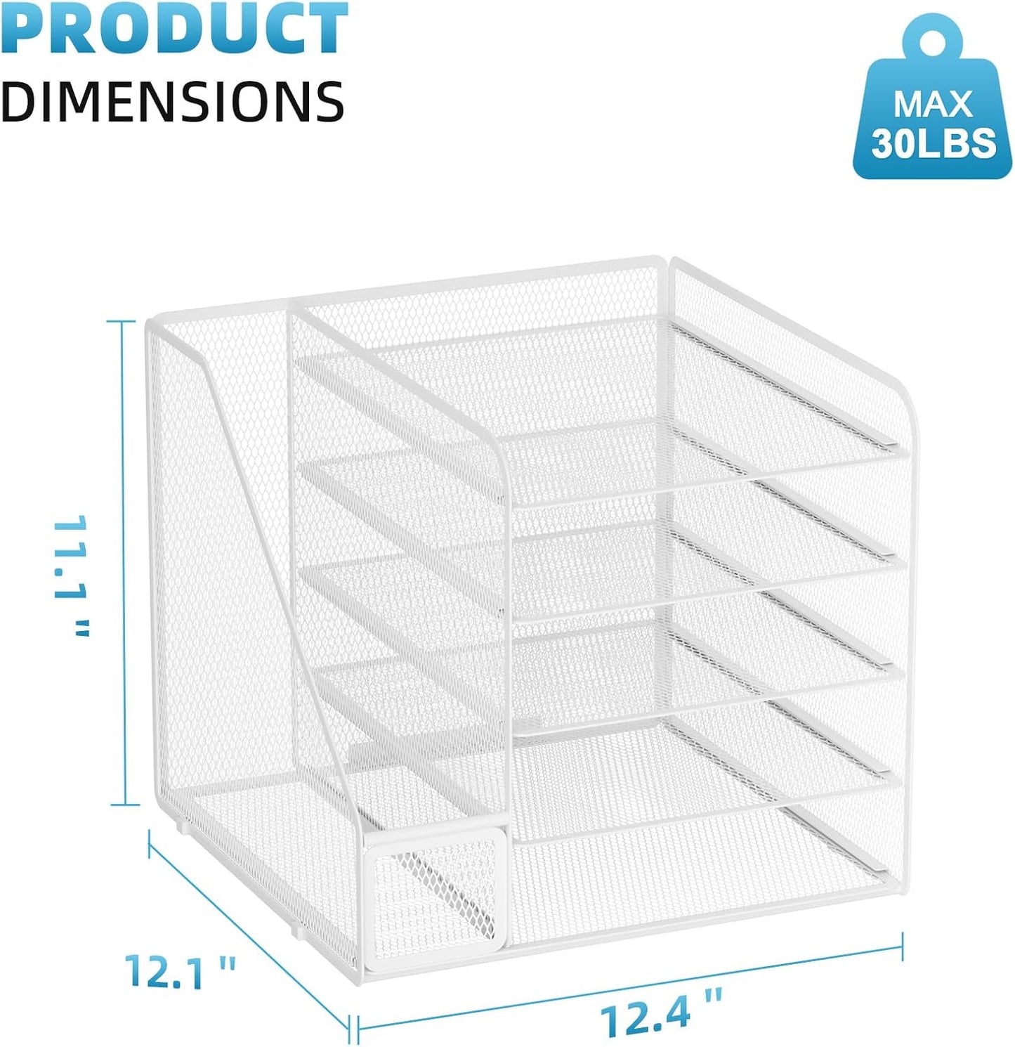 Marbrasse Desk Organizers and Accessories, 5-Tier Paper Letter Tray Organizer with File Holder, Mesh File Organizer, Office Desk Accessories & Organization for Supplies (White)